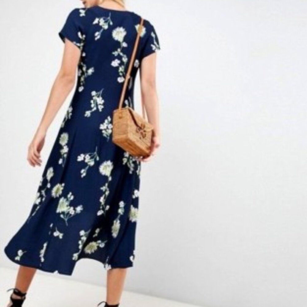 Free People Lost in You Navy Blue & Yellow Floral High Low Midi Dress - M - Picture 2 of 3
